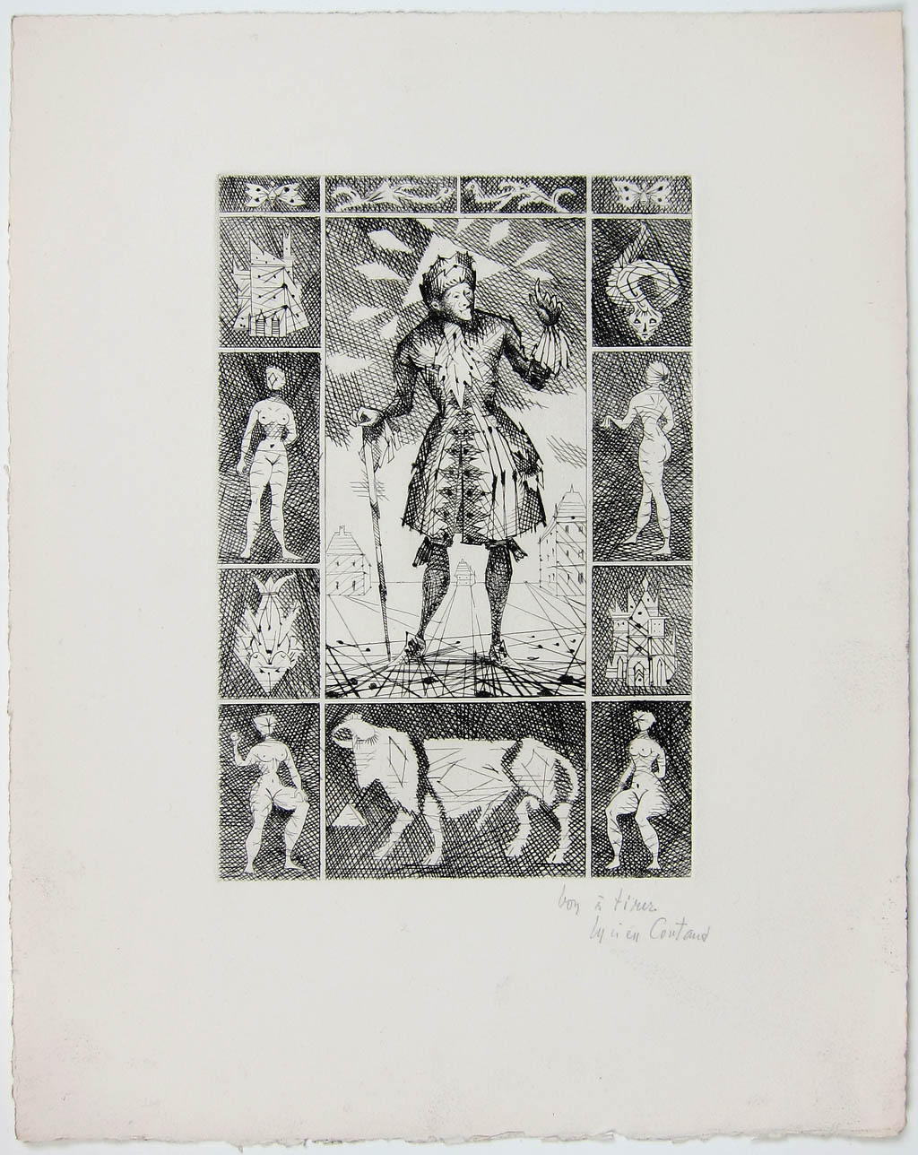 Lucien Coutaud - Le Taureau Blanc - frontispiece (bon a tirer) - 1956 etching